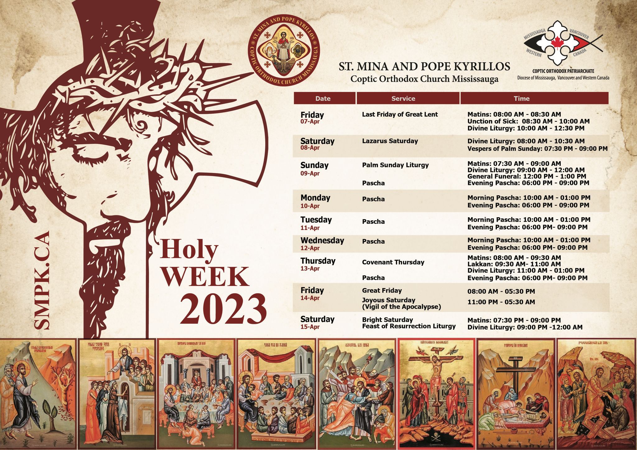 Schedule for Holy Week 2023. All events can be reviewed in the official church calendar page.