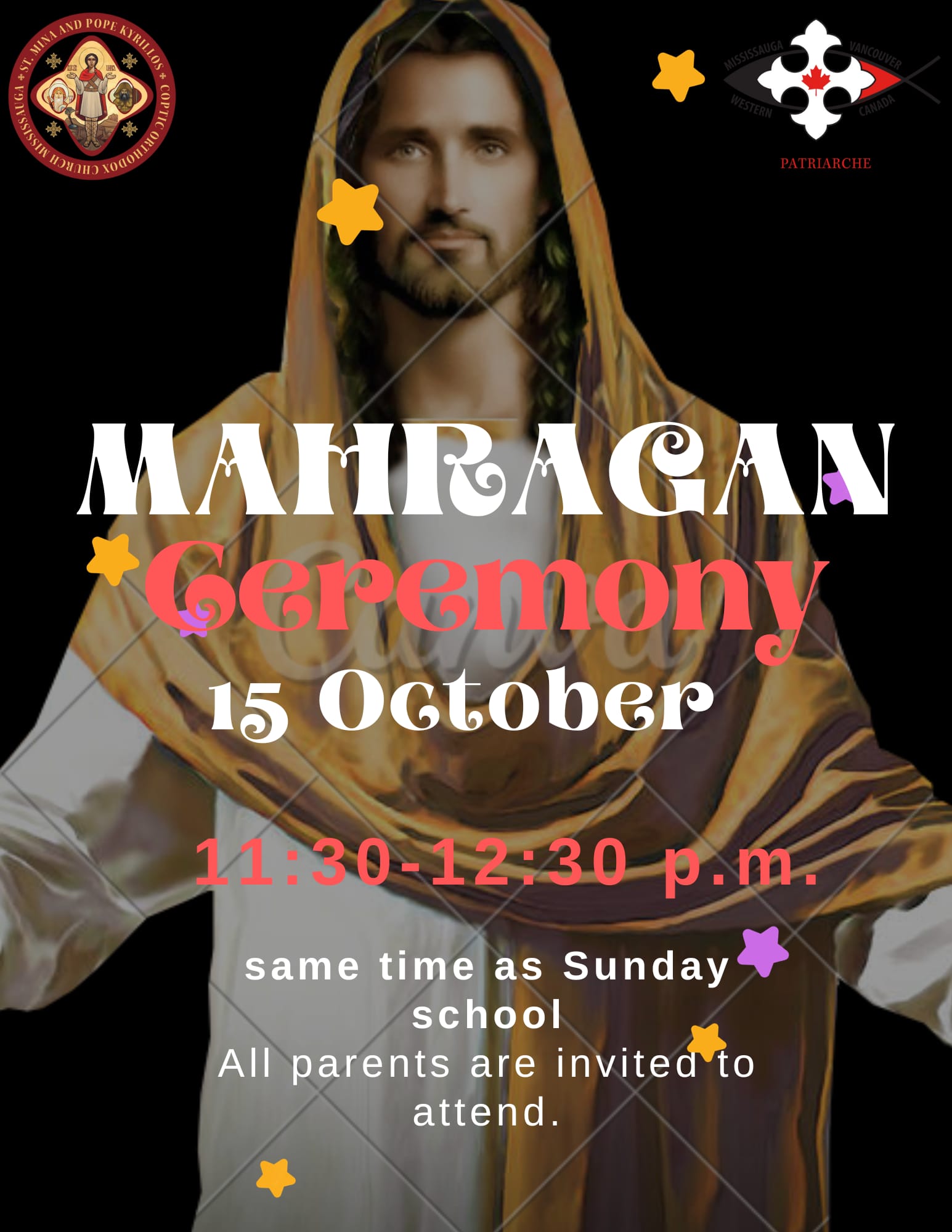 Mahragan ceremony Oct 15 11:30-12:30. All parents invited to attend.